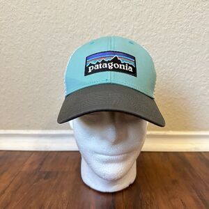 PATAGONIA P-6 Logo LoPro Trucker Hat Adjustable Snapback Teal/Grey #38016 OSFA